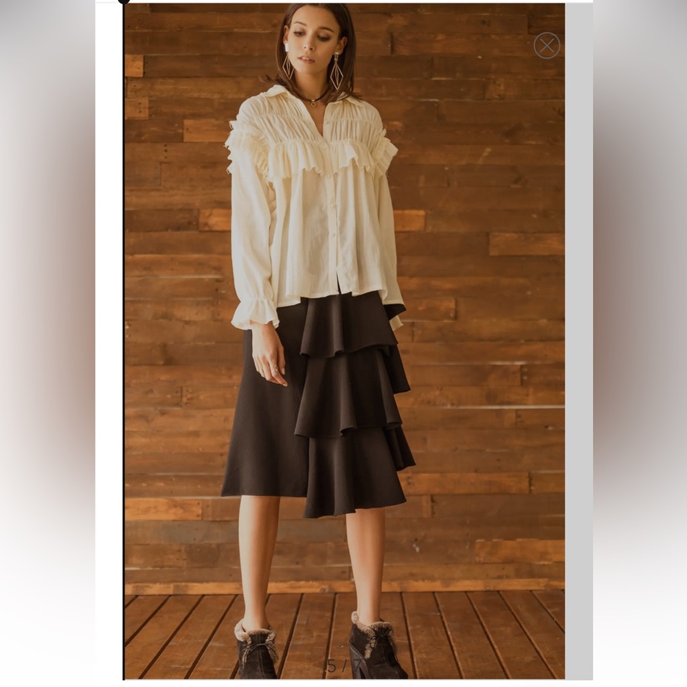 MOON RIVER White Ruffle Gauze Cotton Blouse cottagecore prairie button d…